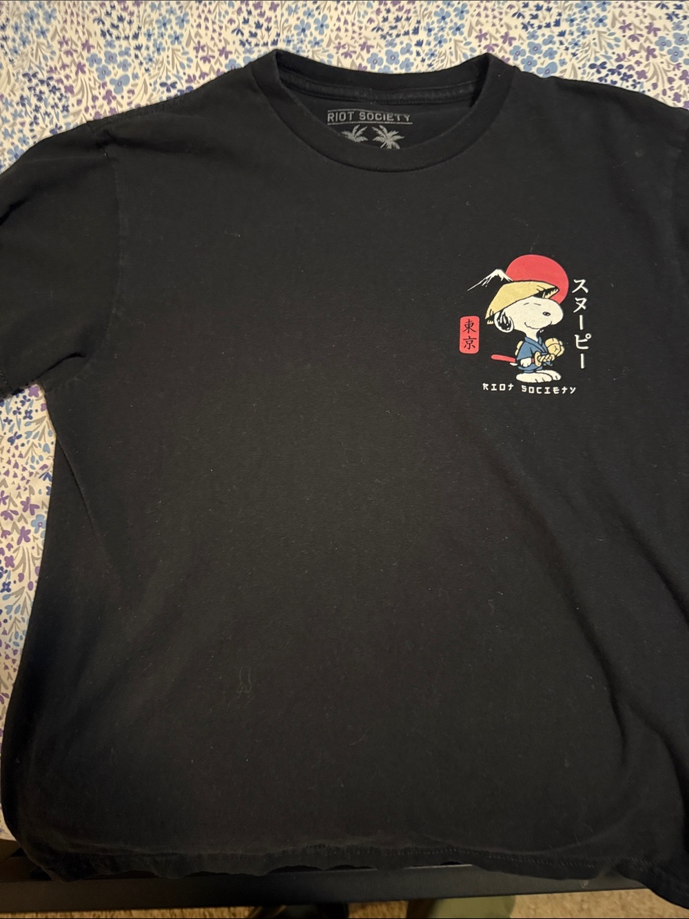 riot society Black Kids Tee with Snoopy & Red Sun Graphic